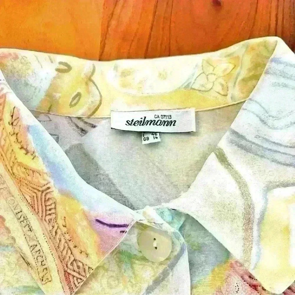 Steilmann Oversized Artsy Pastel Pattern Colorful Boho Button Down Shirt Blouse - Picture 4 of 12